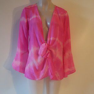 Womens Aum-Couture Pink White Tie Dye Blouse Top S *